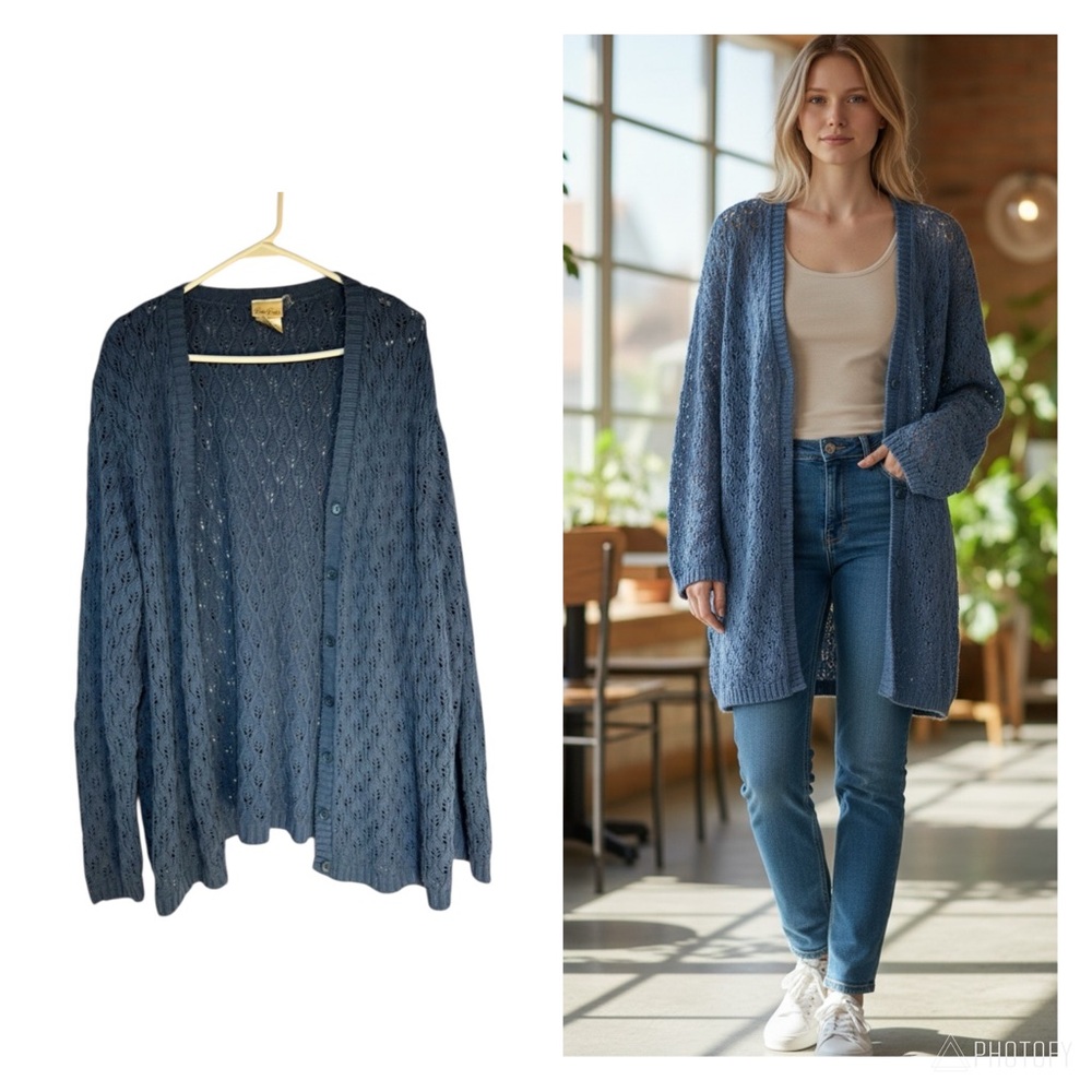 Bobbie Brooks Blue Open Knit Cardigan